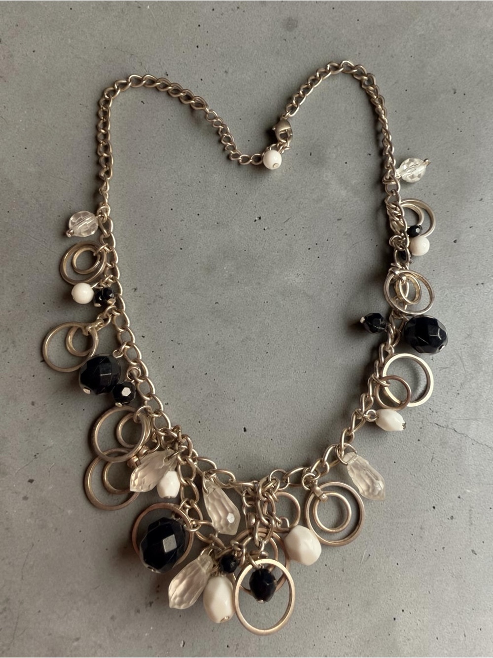 Silver-Tone Black & White Charm Necklace